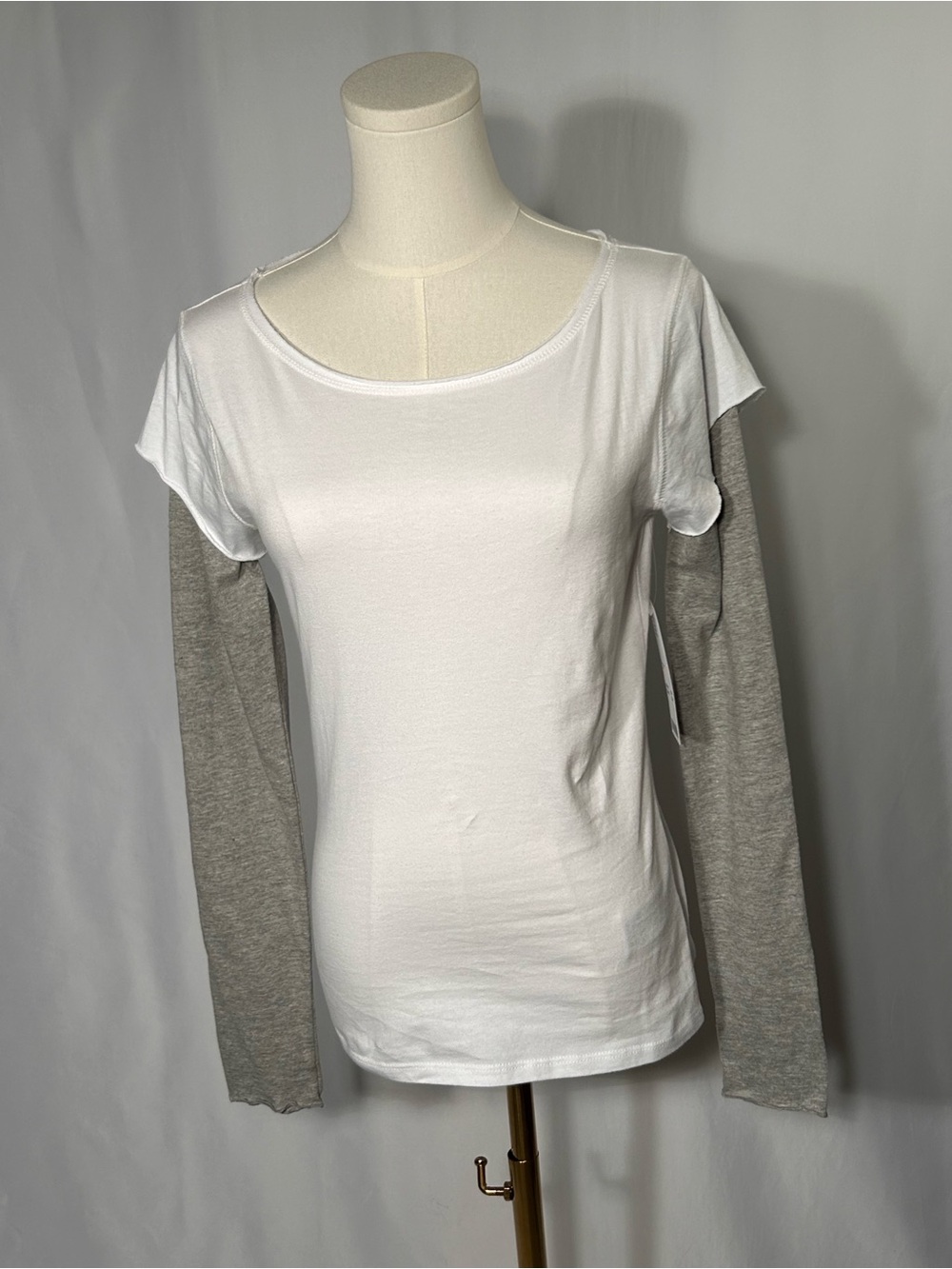 NWT Urban Outfitters White Tee with Gray Attached Long Sleeves 90s Grunge Y2K